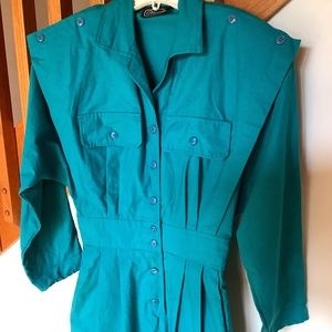 1970s jumpsuit Phase II, size 12, teal green cotton